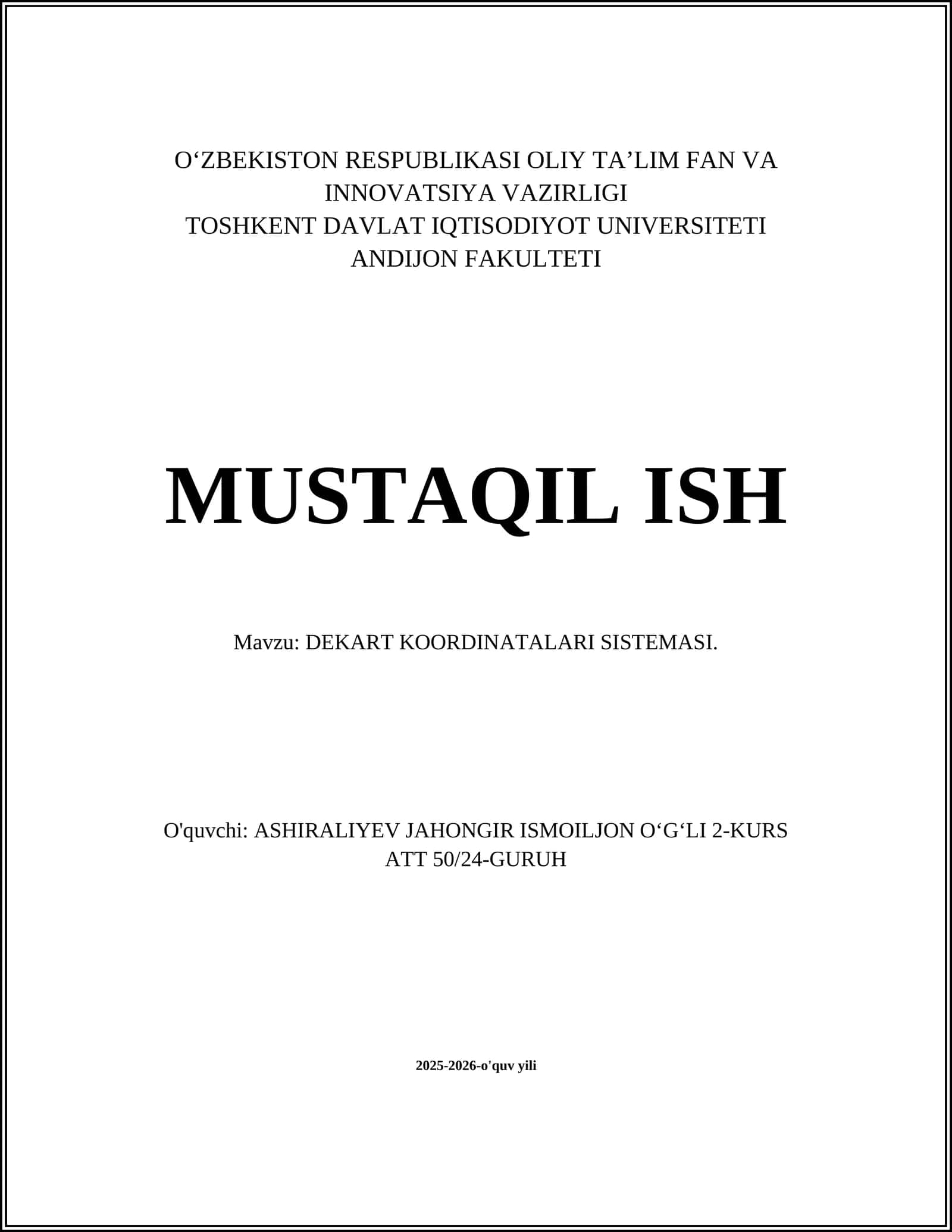 DEKART KOORDINATALARI SISTEMASI