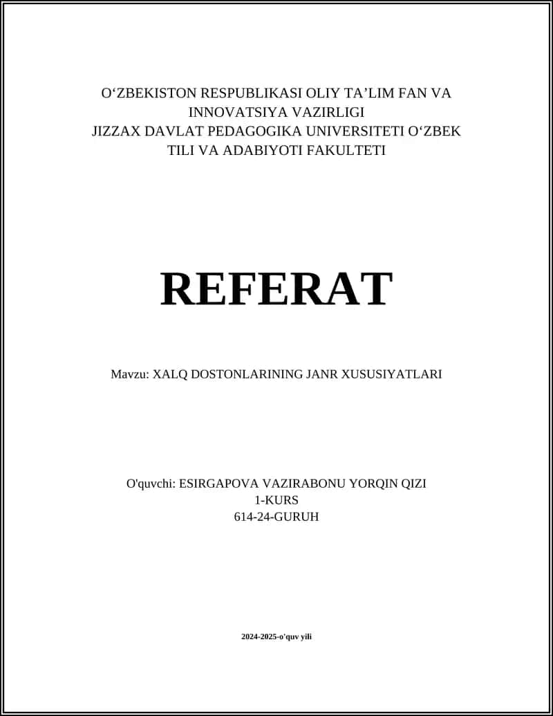 XALQ DOSTONLARINING JANR XUSUSIYATLARI