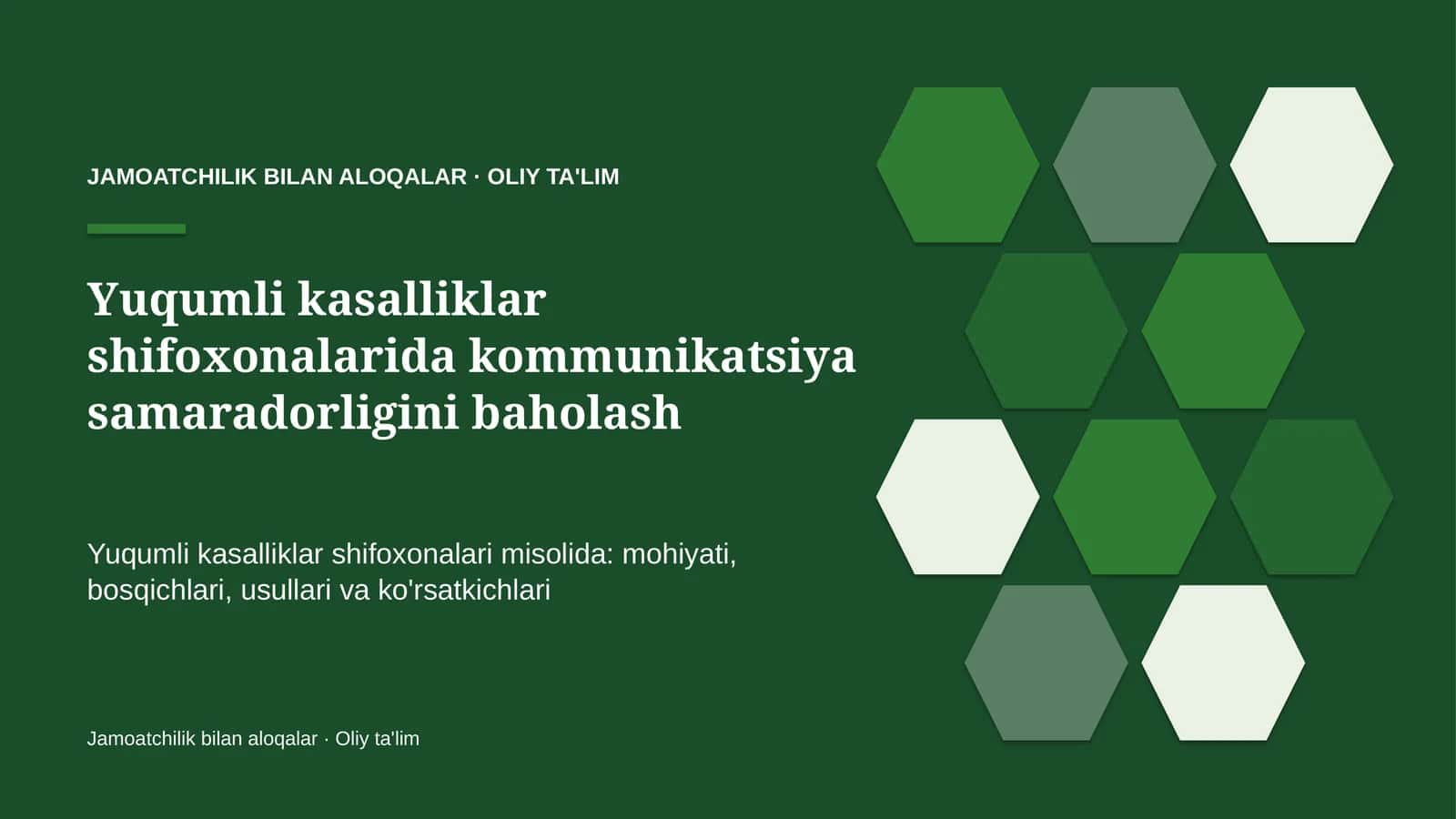 Yuqumli kasalliklar shifoxonalarida kommunikatsiya samaradorligini baholash