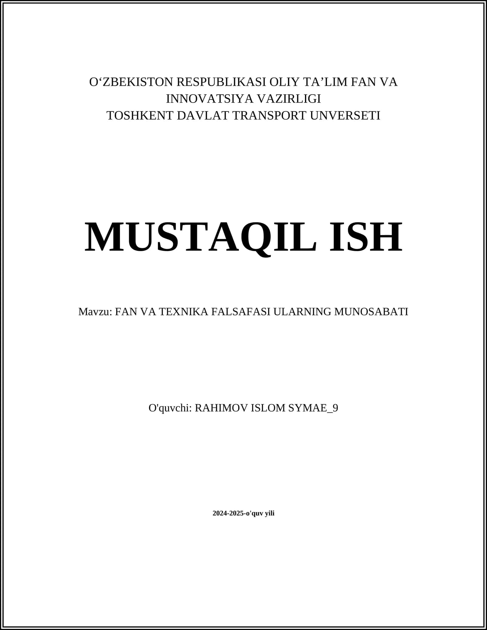 FAN VA TEXNIKA FALSAFASI ULARNING MUNOSABATI