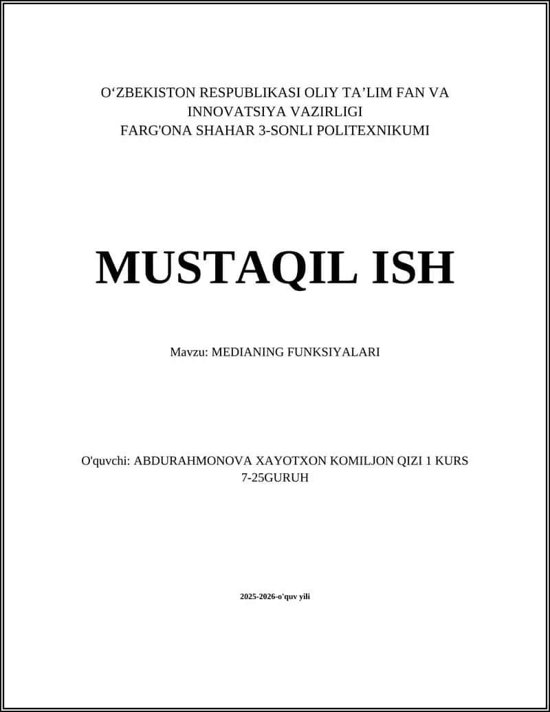 MEDIANING FUNKSIYALARI