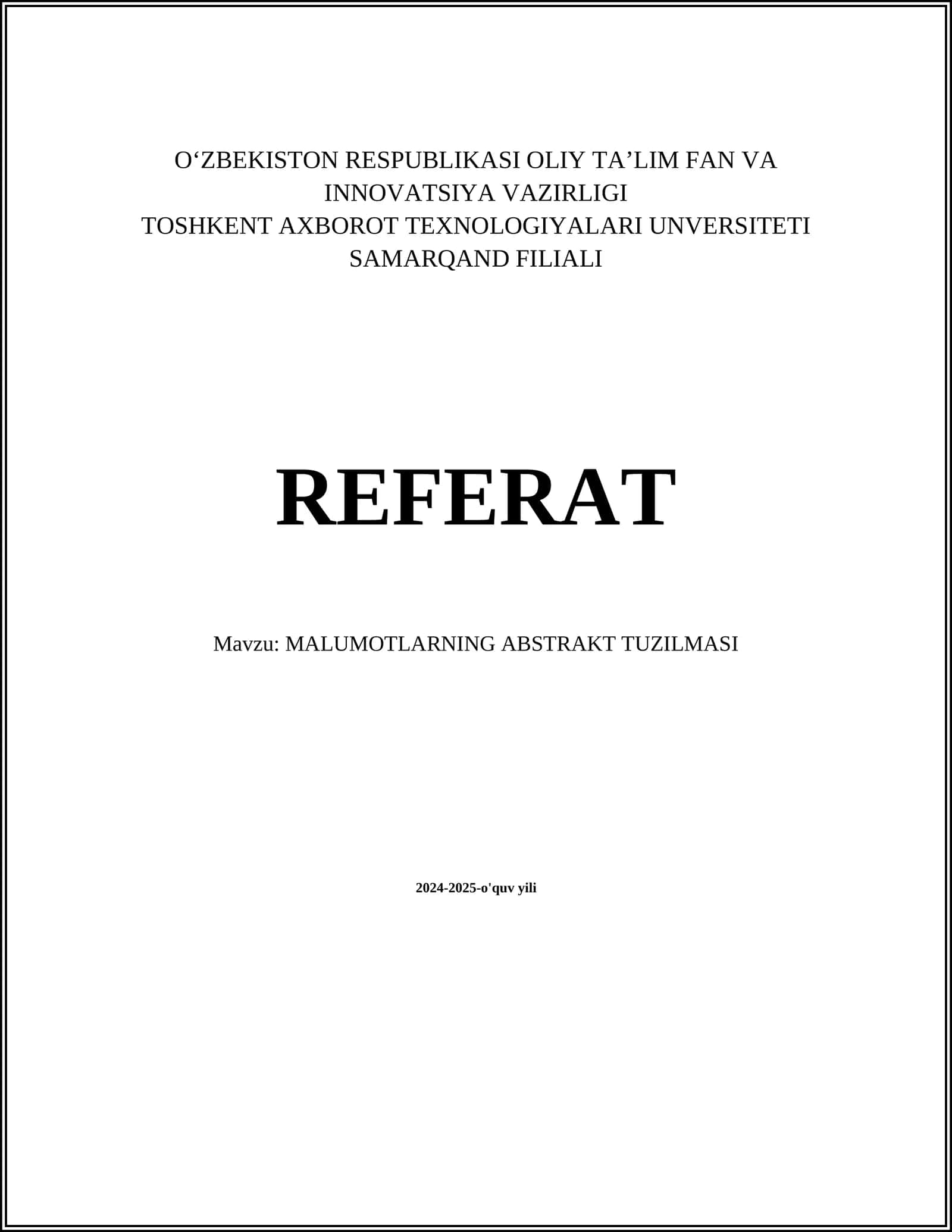 MALUMOTLARNING ABSTRAKT TUZILMASI