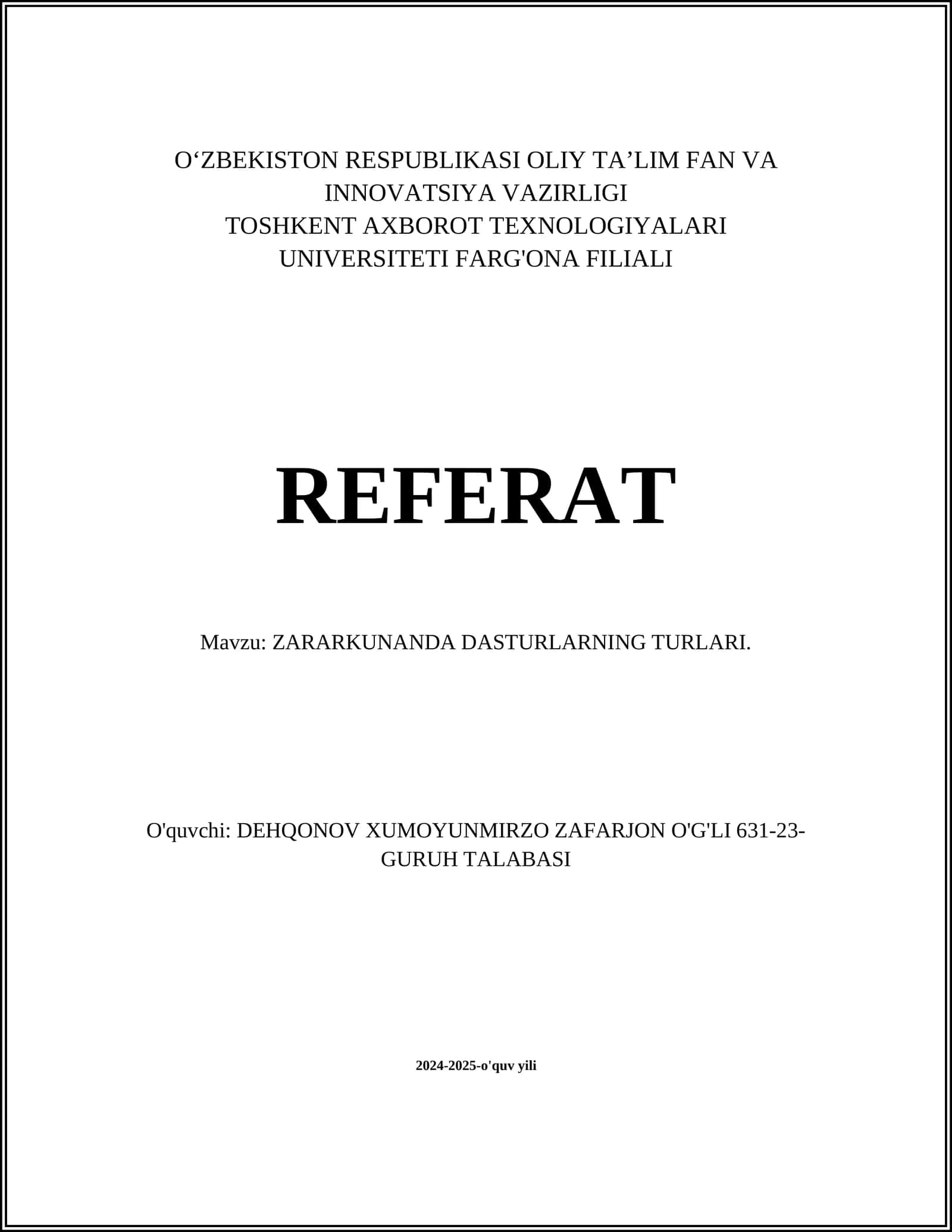 ZARARKUNANDA DASTURLARNING TURLARI