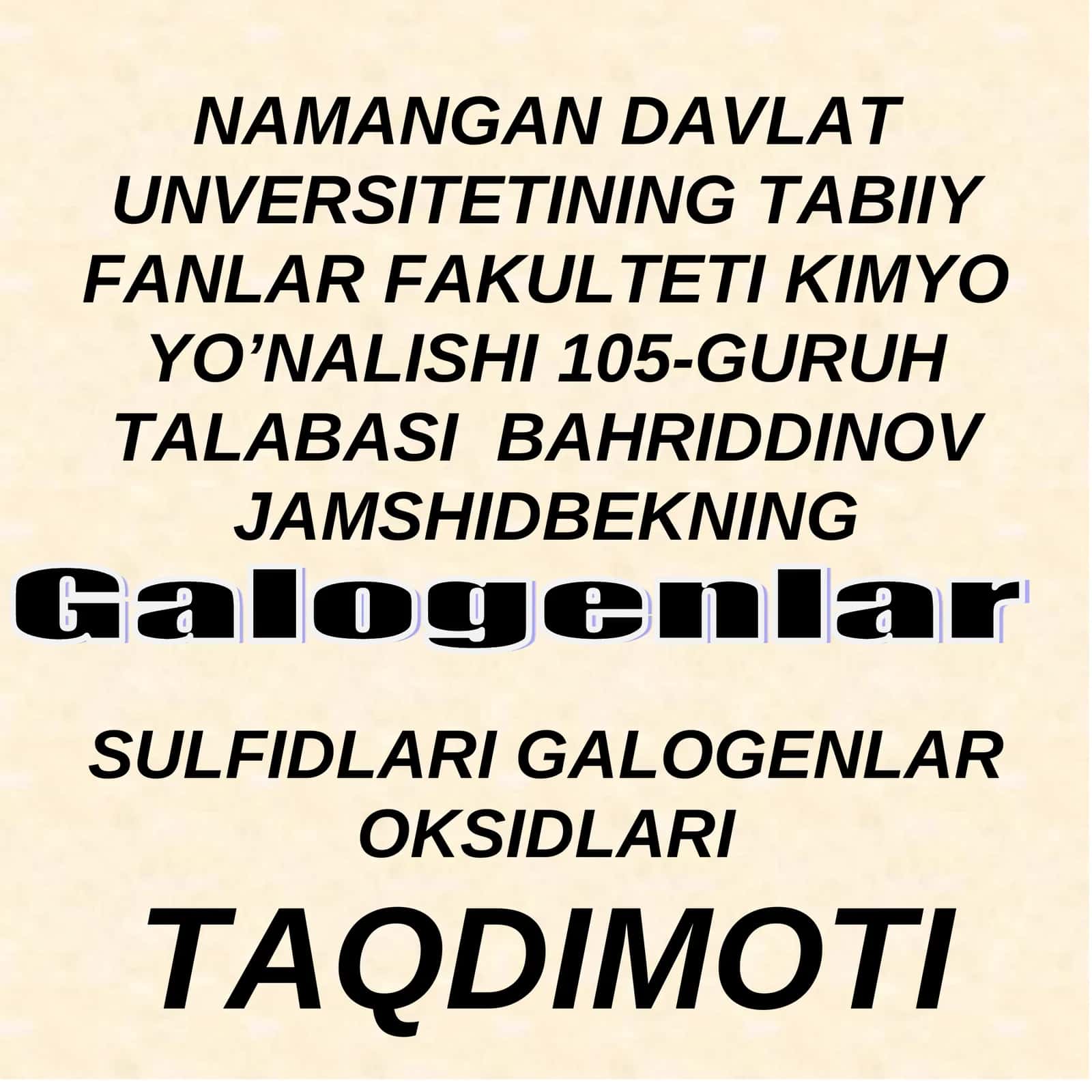 SULFIDLARI GALOGENLAR OKSIDLARI