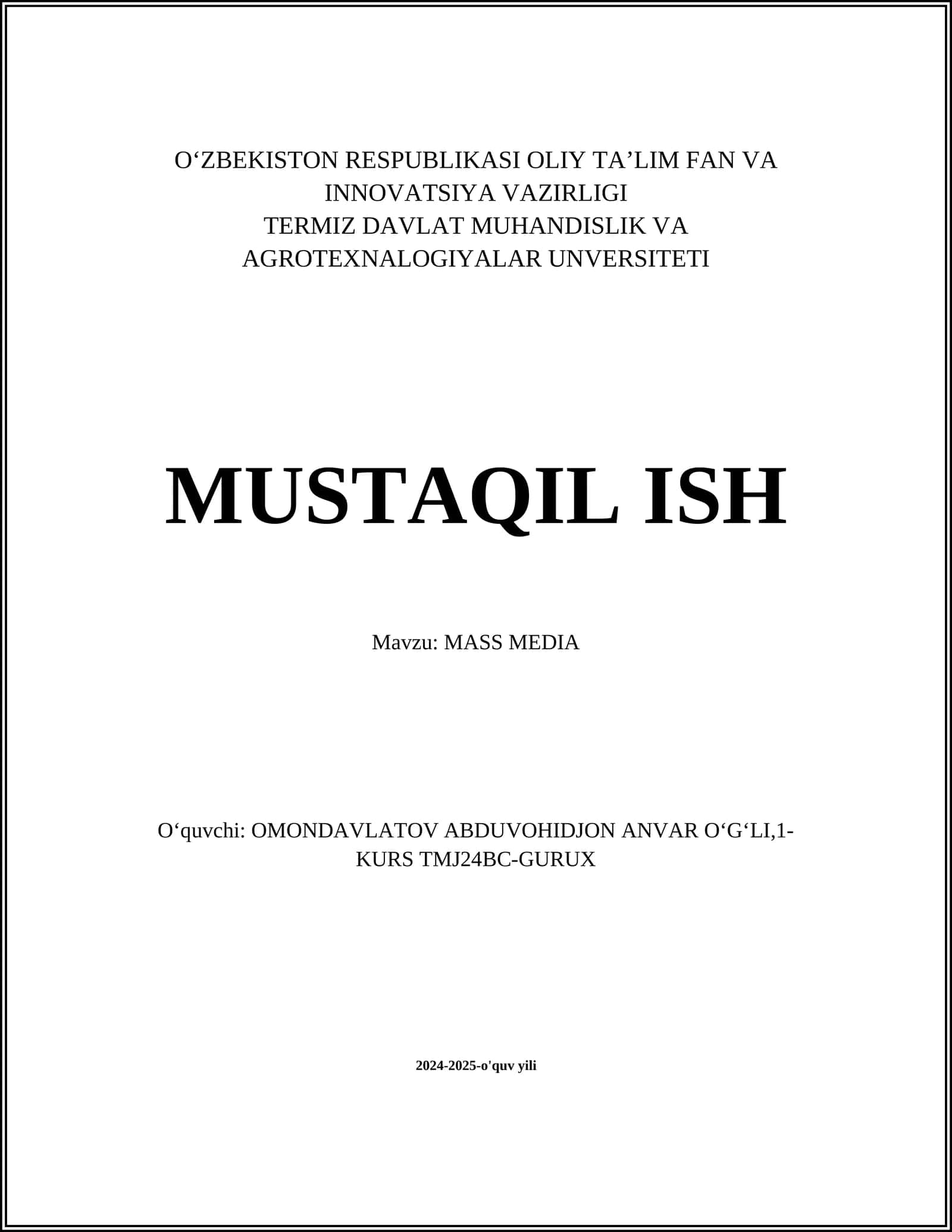 MASS MEDIA