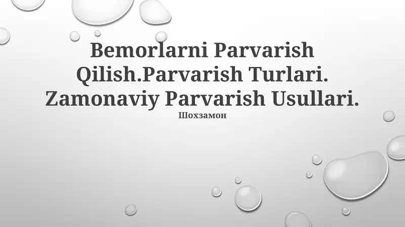 Bemorlarni Parvarish Qilish