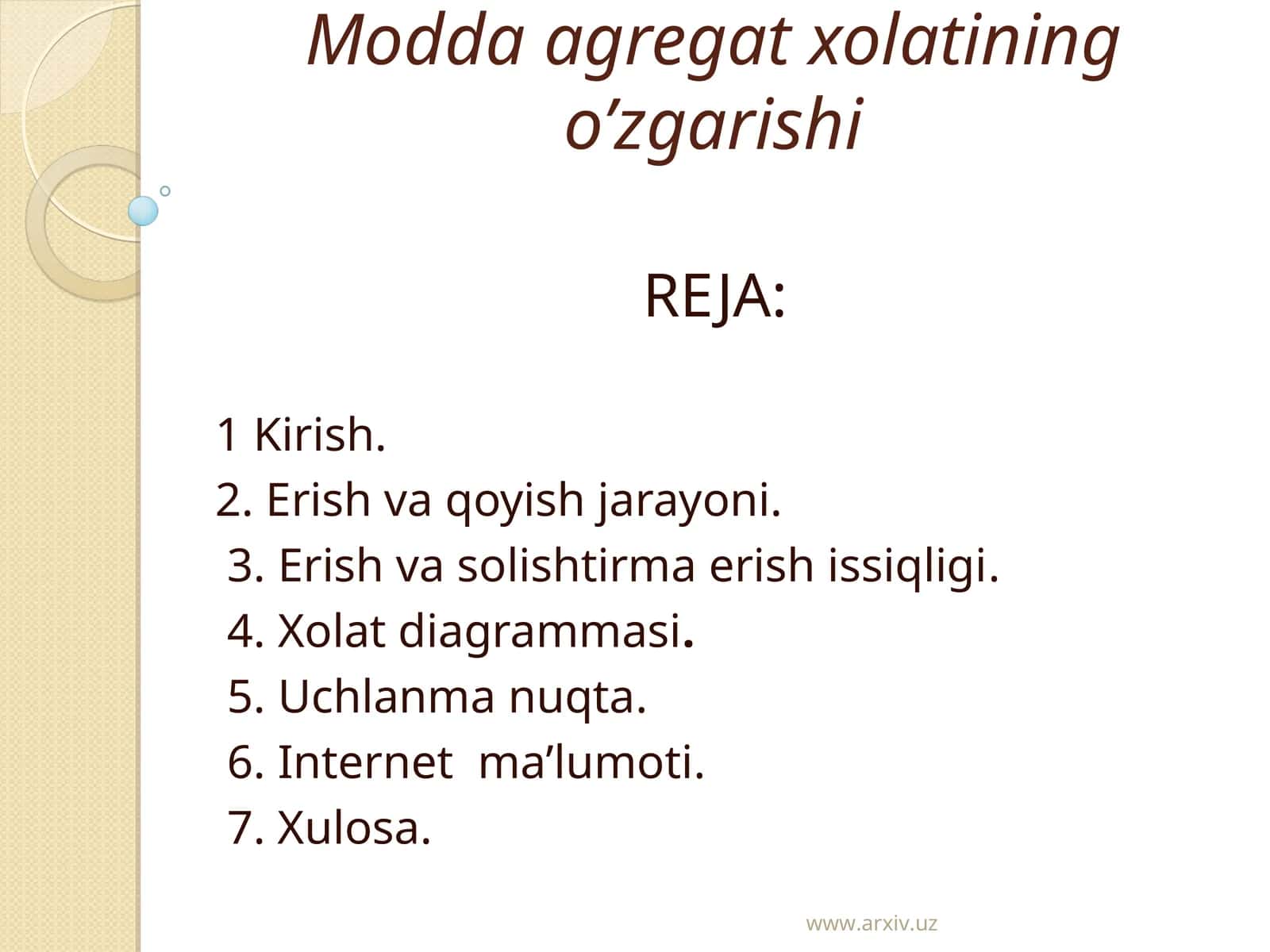 Modda agregat xolatining o’zgarishi