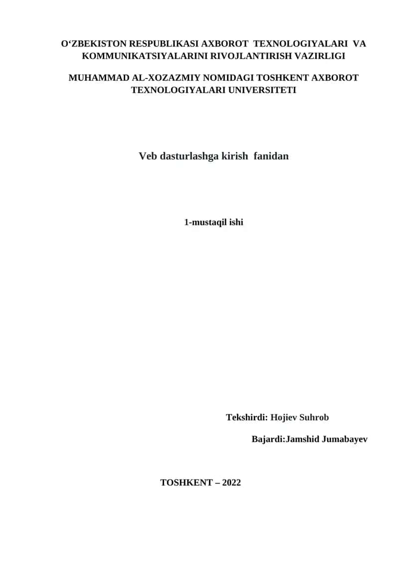 Javascript tilida obyektlar yordamida sahifa yaratish