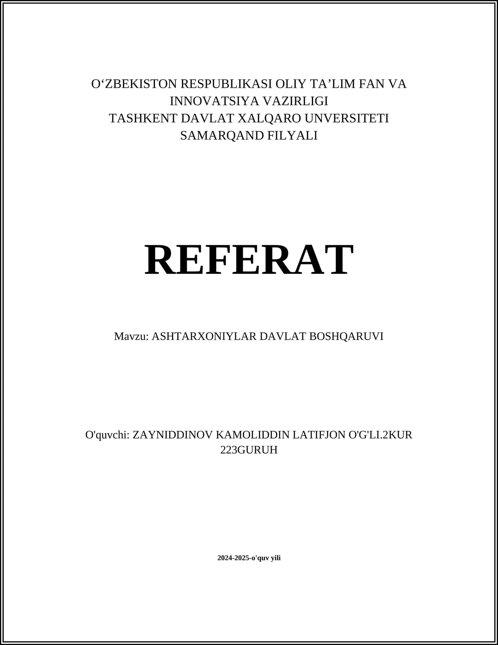 ASHTARXONIYLAR DAVLAT BOSHQARUVI