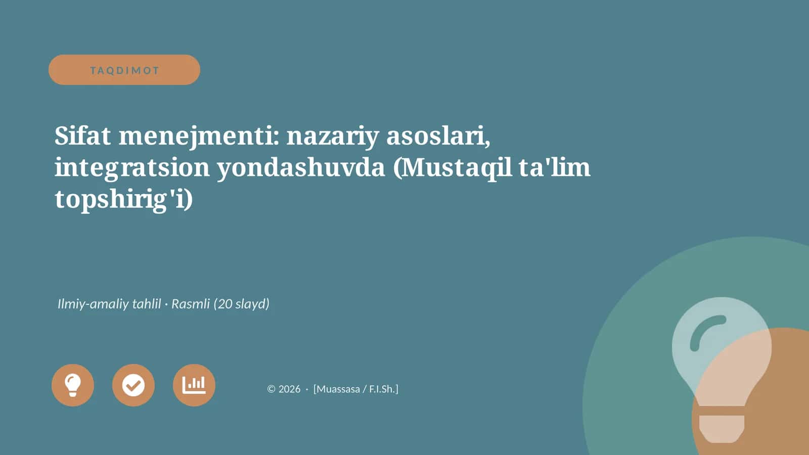 Sifat menejmenti: nazariy asoslari, integratsion yondashuvda (Mustaqil ta'lim topshirig'i)