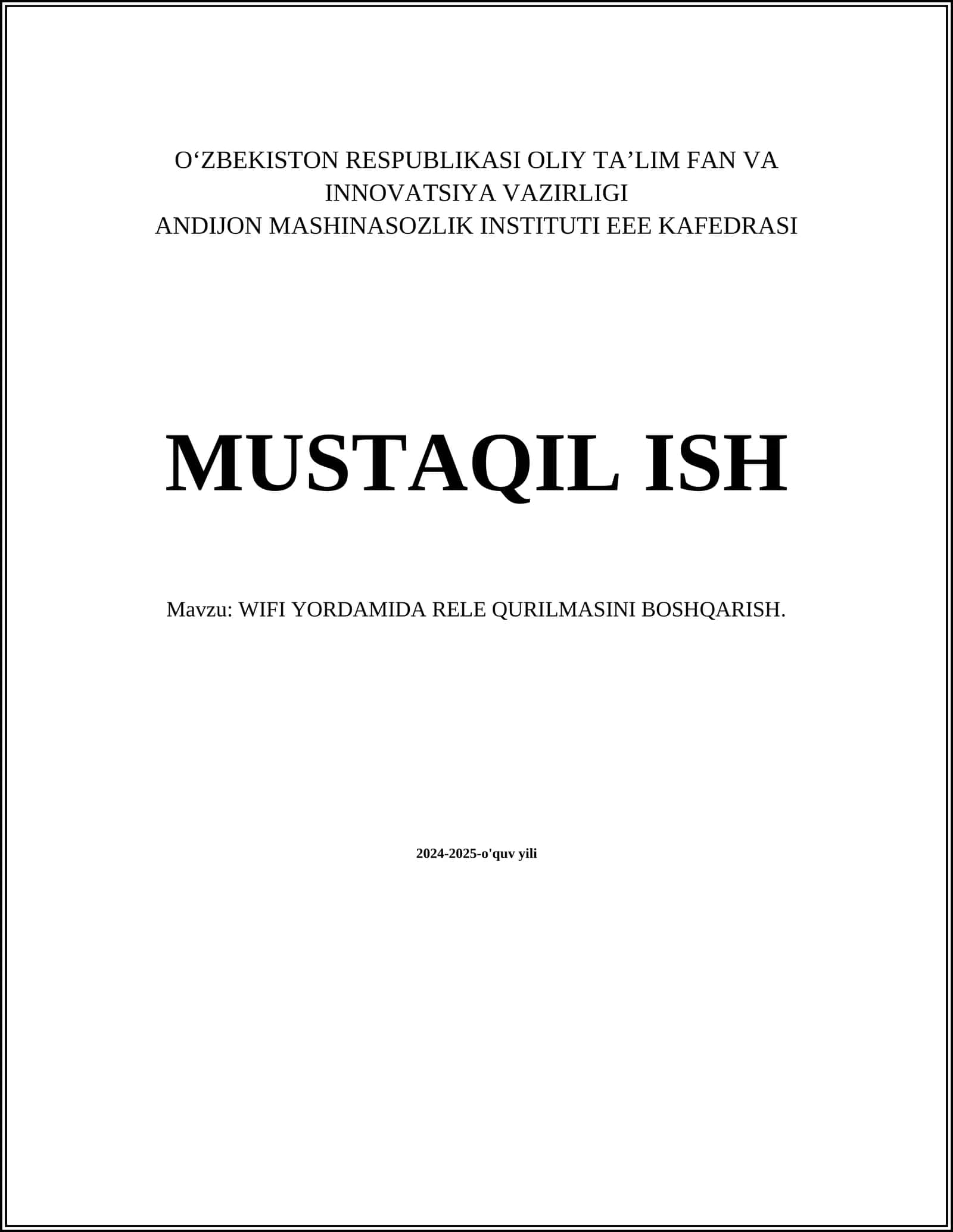 WIFI YORDAMIDA RELE QURILMASINI BOSHQARISH