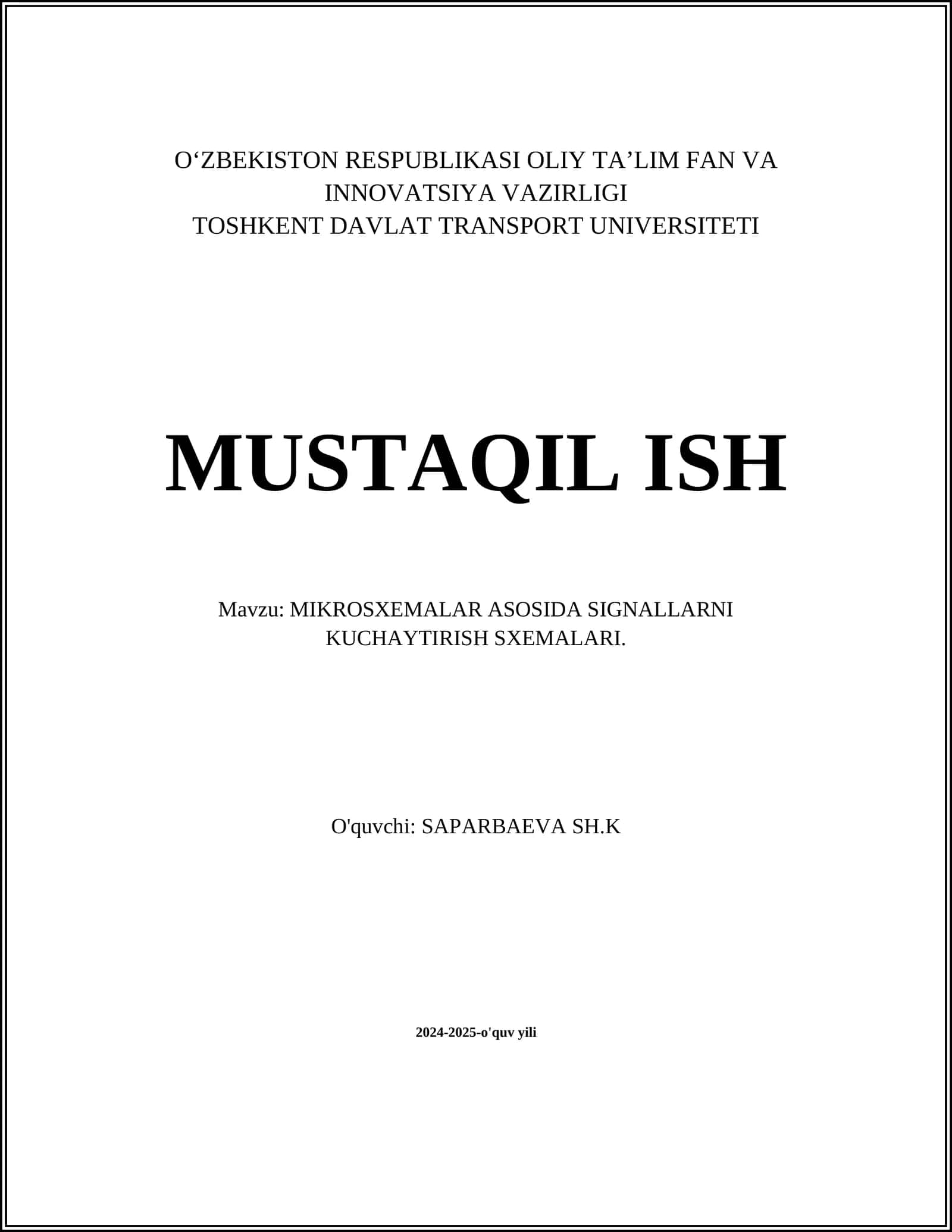 MIKROSXEMALAR ASOSIDA SIGNALLARNI KUCHAYTIRISH SXEMALARI