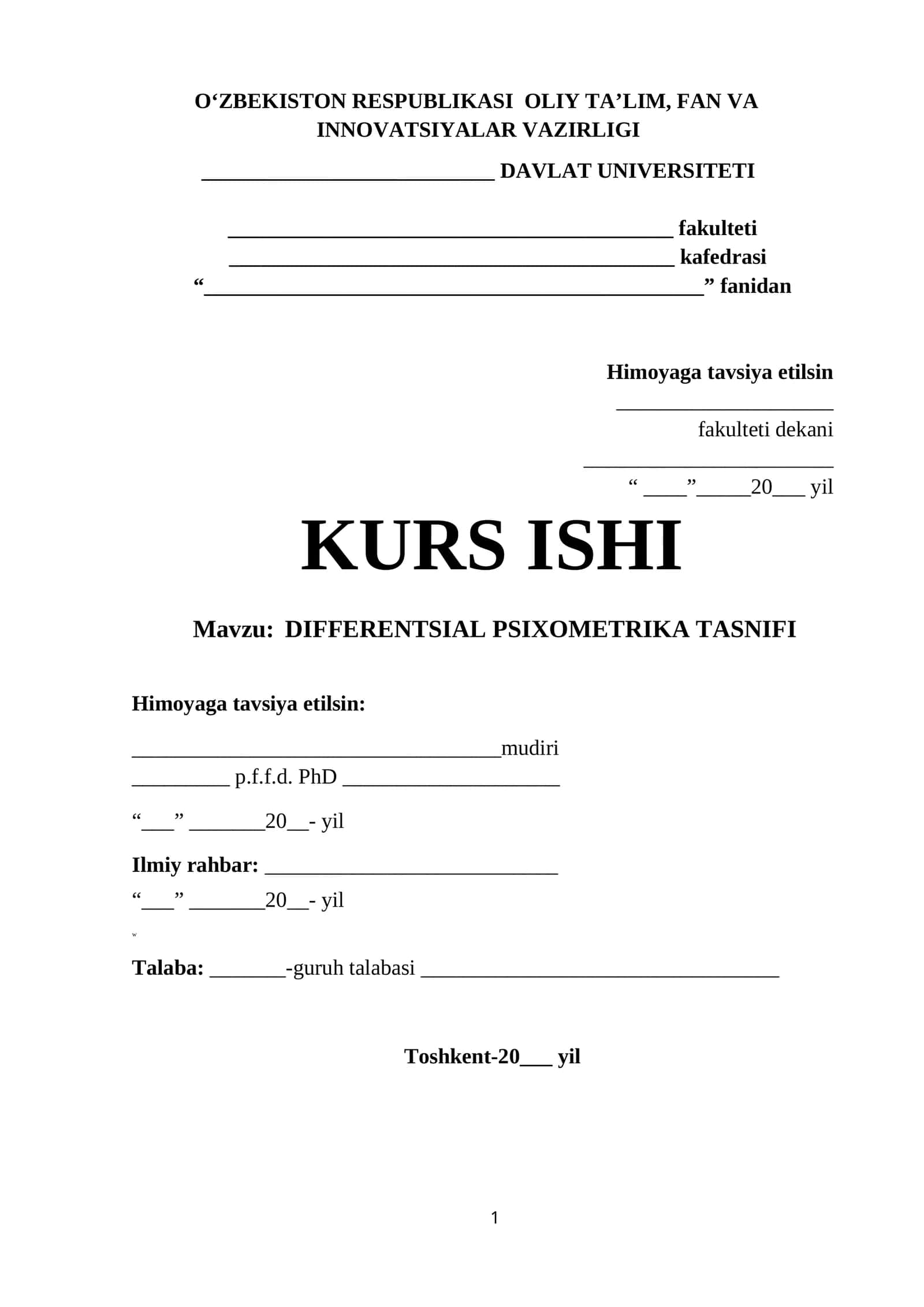 DIFFERENTSIAL PSIXOMETRIKA TASNIFI