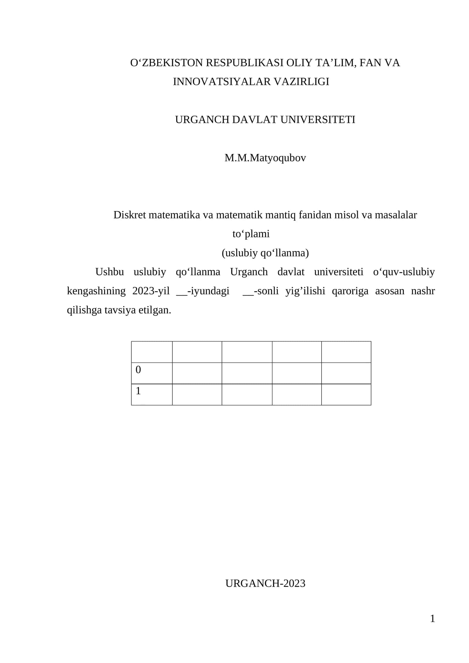 Diskret matematika va matematik mantiq fanidan misol va masalalar to‘plami