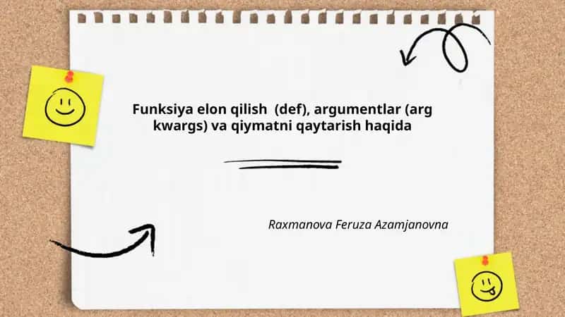 Pythonda funksiya e'lon qilish sintaksisi