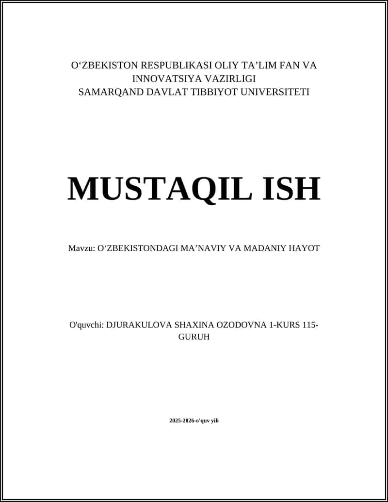 Oʻzbekistondagi Ma'naviy va Madaniy Hayot