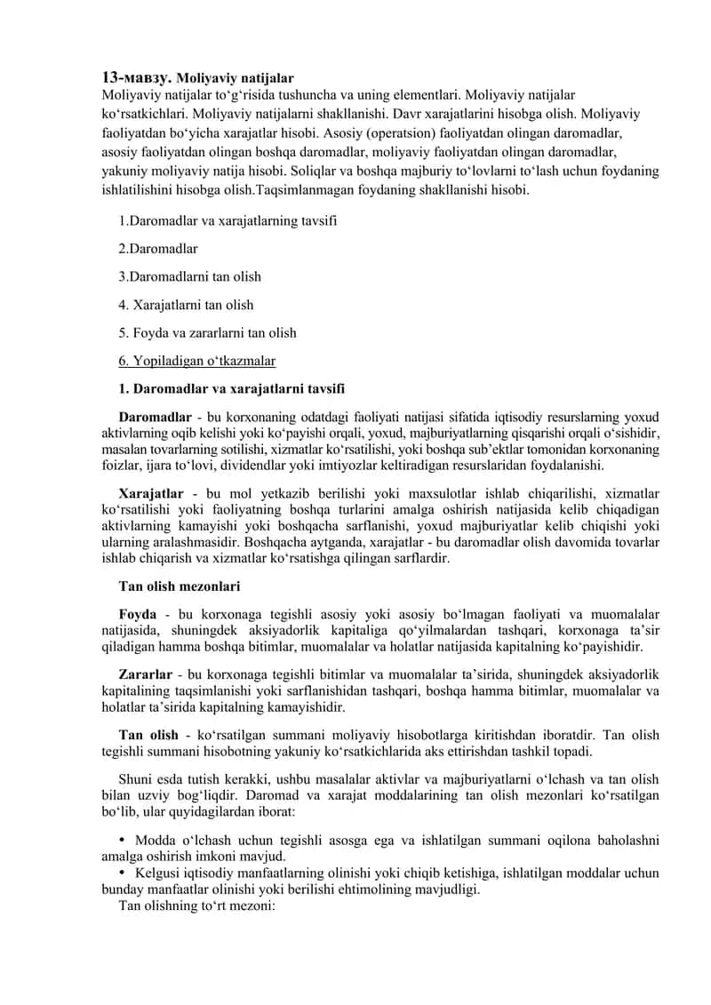 Moliyaviy natijalar