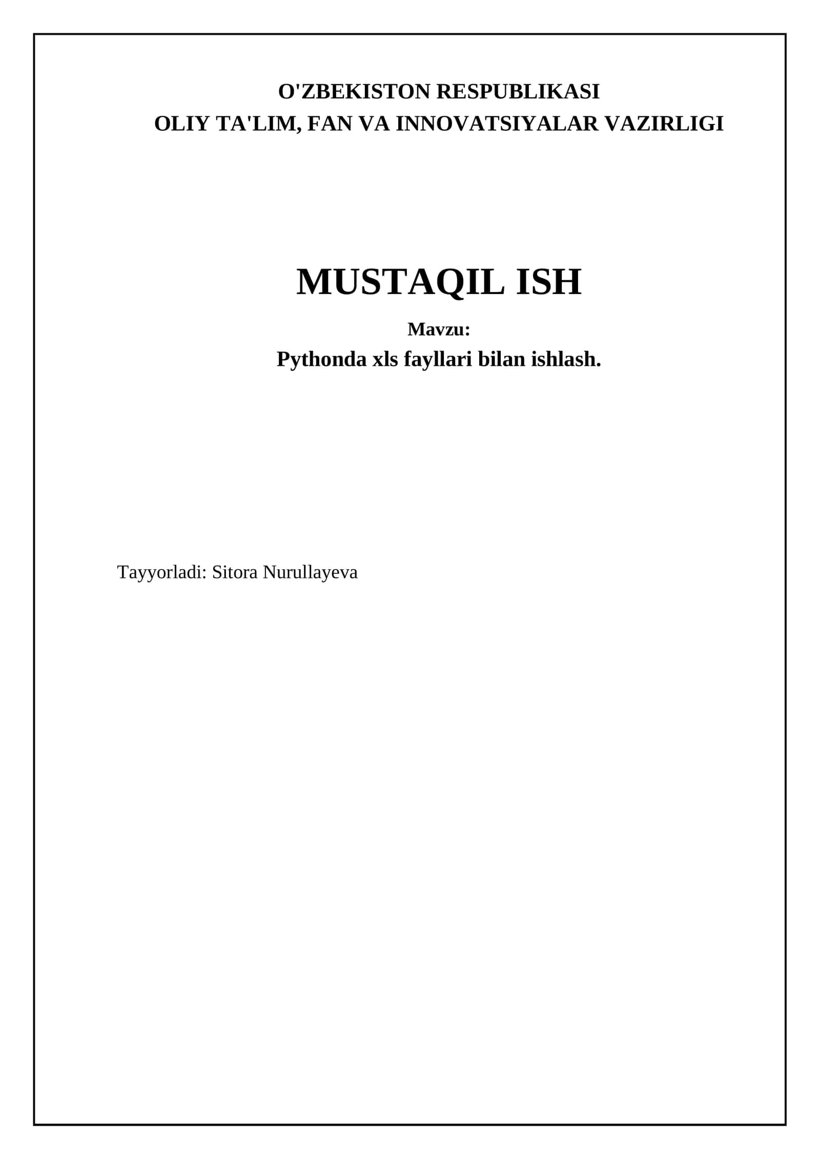 Pythonda xls fayllari bilan ishlash
