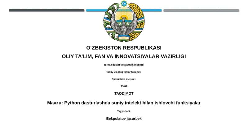 Python dasturlashda suniy intelekt bilan ishlovchi funksiyalar