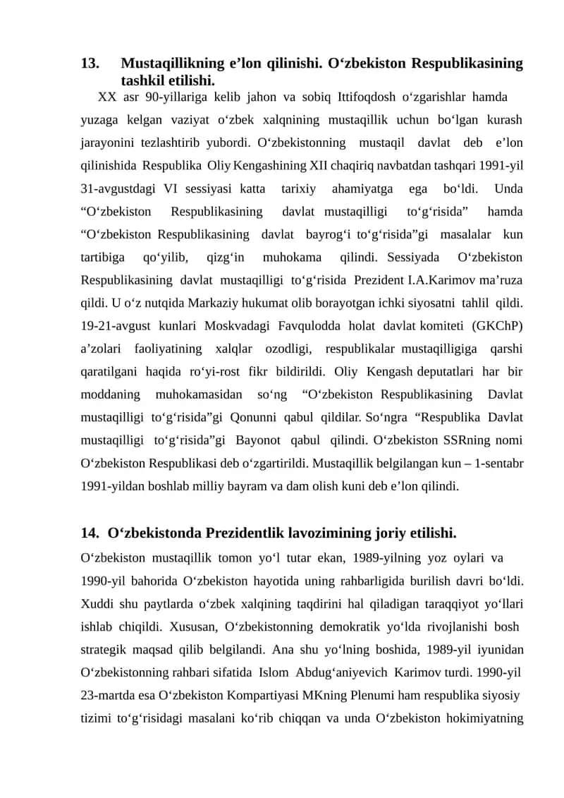 Mustaqillikning e’lon qilinishi
