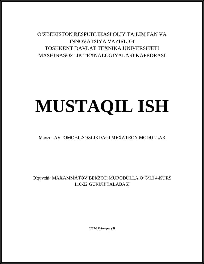 AVTOMOBILSOZLIKDAGI MEXATRON MODULLAR