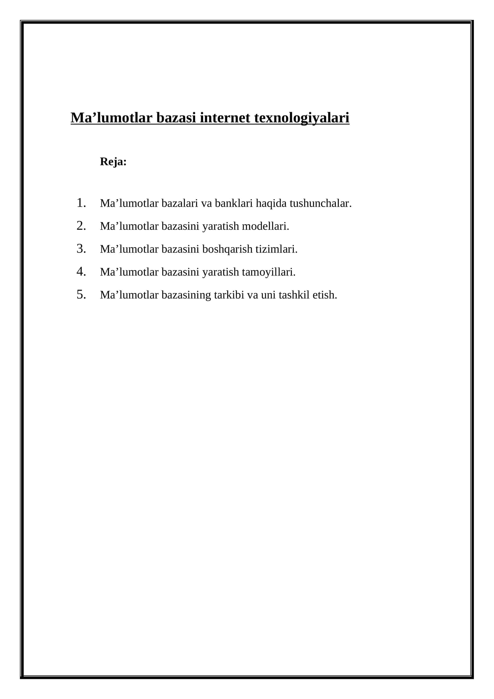 Ma’lumotlar bazasi internet texnologiyalari