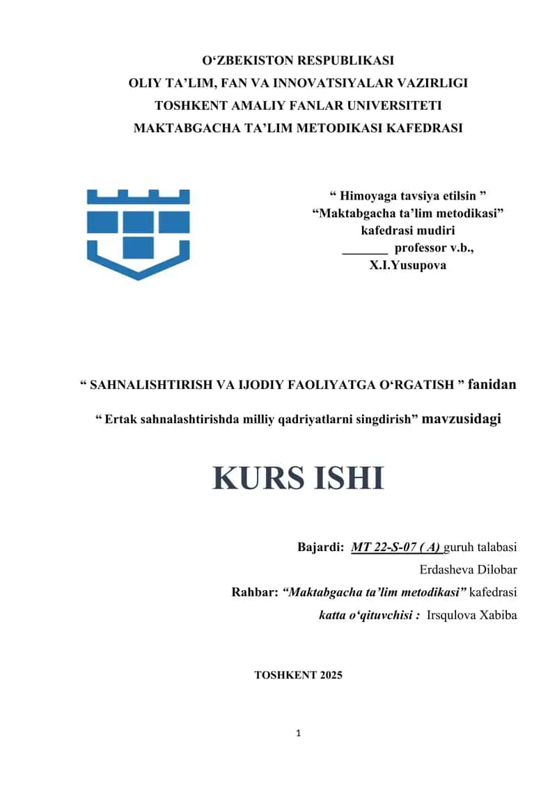 Ertak sahnalashtirishda milliy qadriyatlarni singdirish