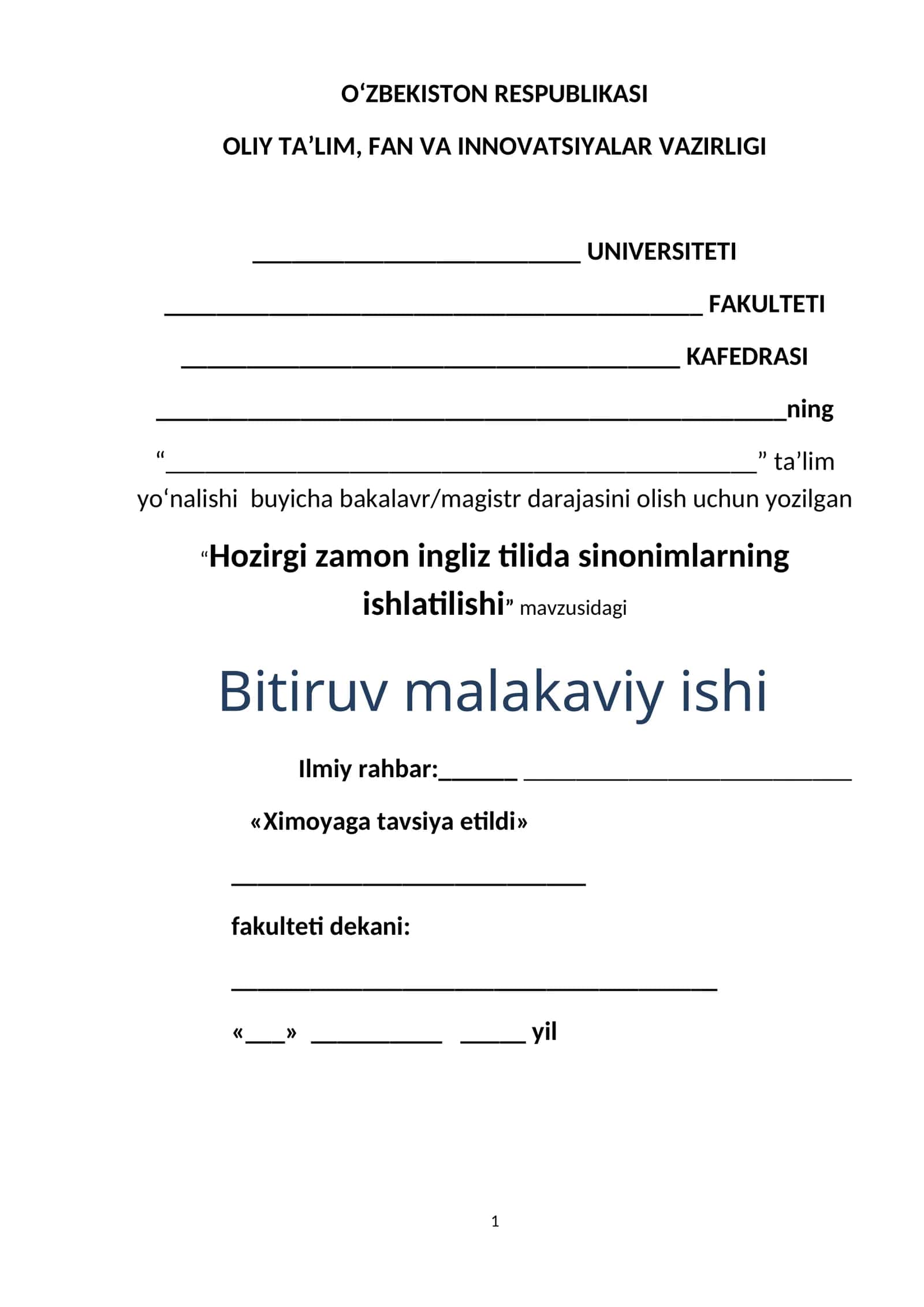 Hozirgi zamon ingliz tilida sinonimlarning ishlatilishi