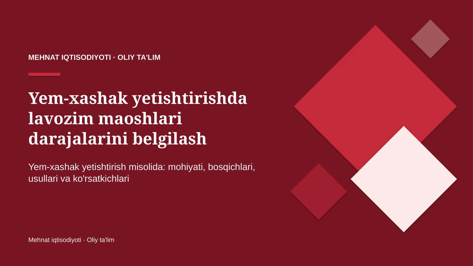 Yem-xashak yetishtirishda lavozim maoshlari darajalarini belgilash