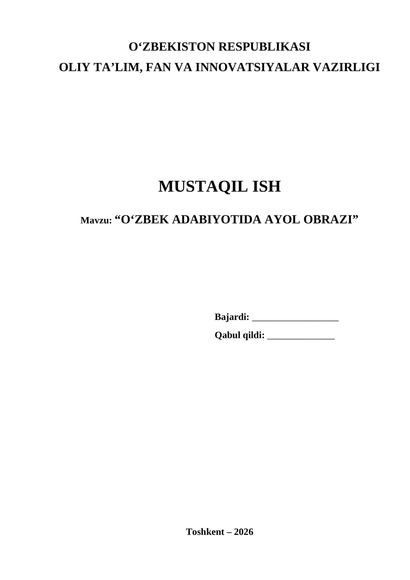 O‘zbek Adabiyotida Ayol Obrazi