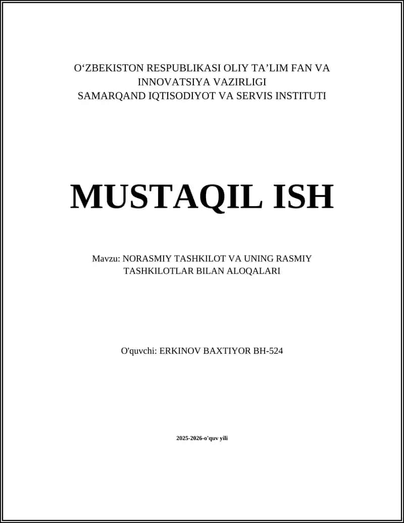 NORASMIY TASHKILOT VA UNING RASMIY TASHKILOTLAR BILAN ALOQALARI