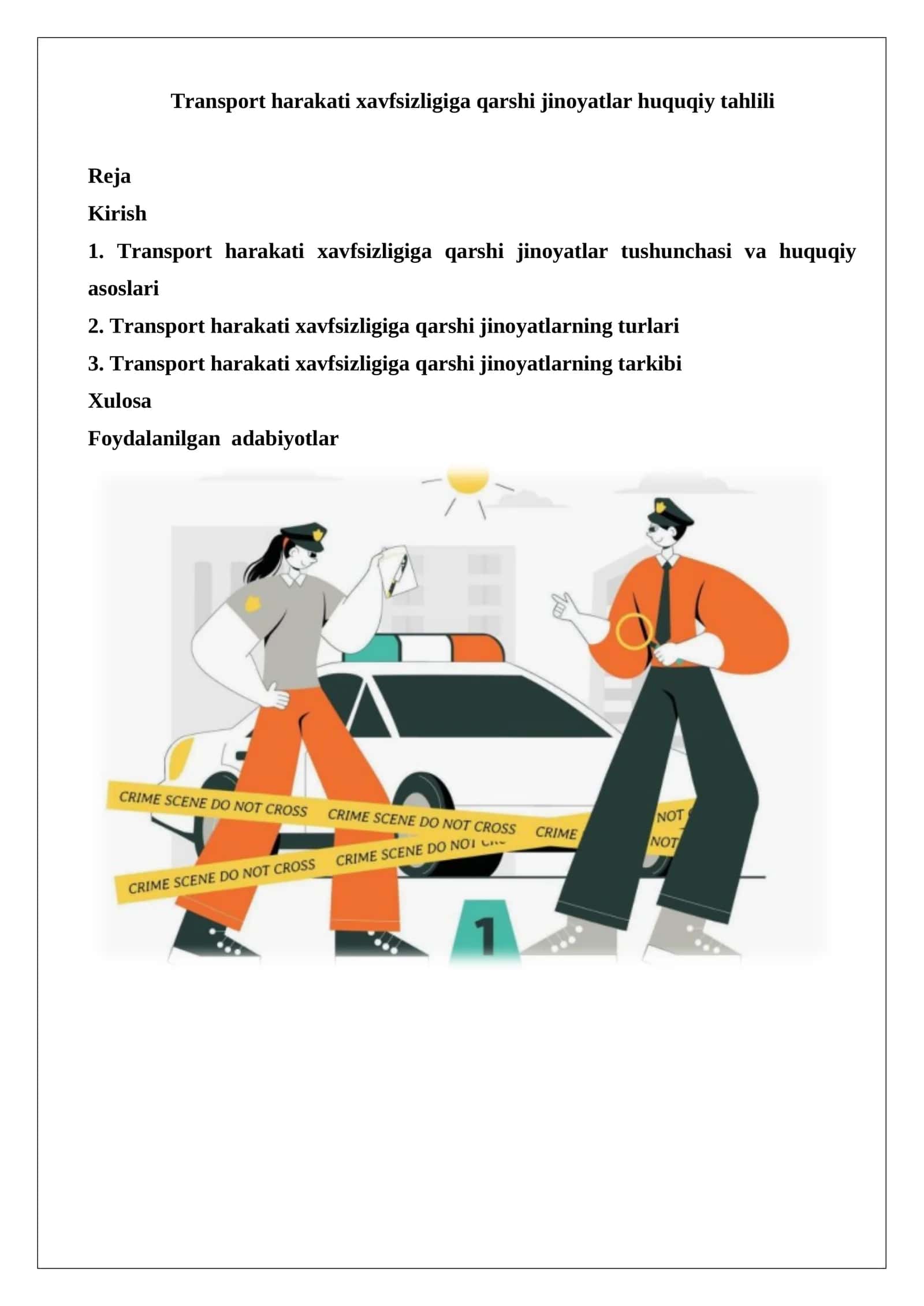 Transport harakati xavfsizligiga qarshi jinoyatlar huquqiy tahlili