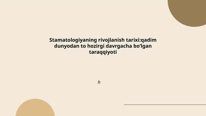 Stamatologiyaning rivojlanish tarixi