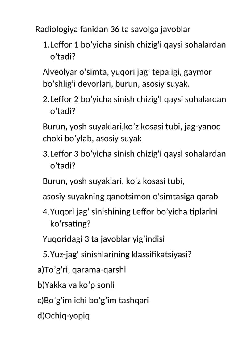 Radiologiya fanidan 36 ta savolga javoblar