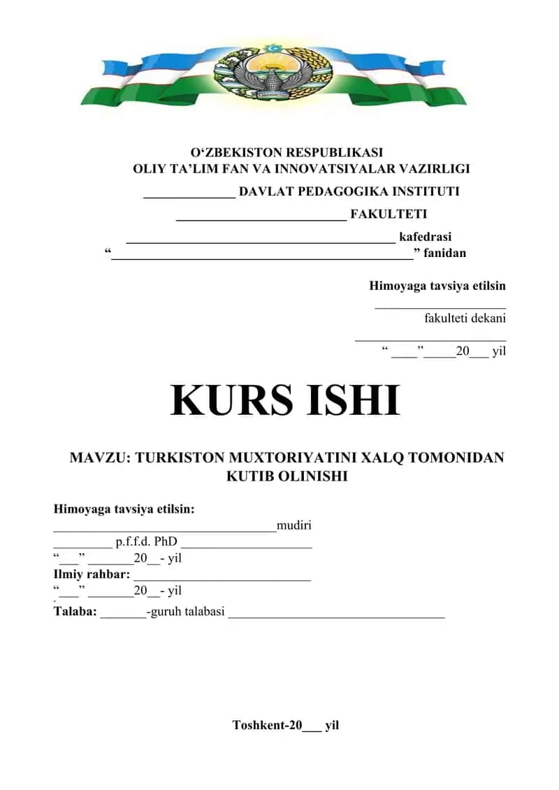TURKISTON MUXTORIYATINI XALQ TOMONIDAN KUTIB OLINISHI