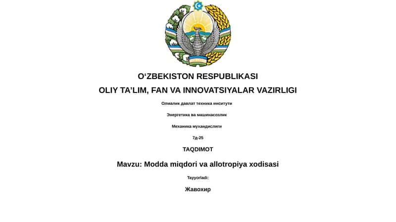 Modda miqdori va allotropiya xodisasi