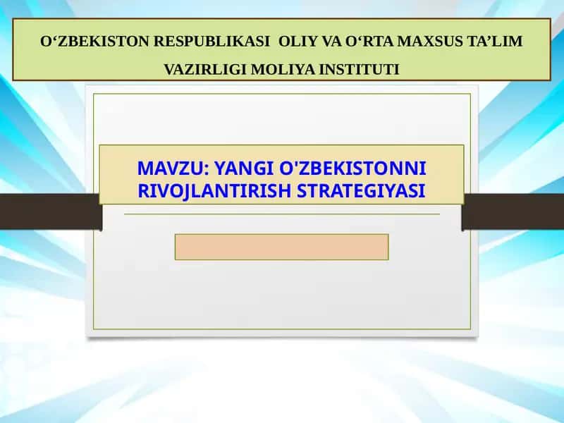 YANGI O'ZBEKISTONNI RIVOJLANTIRISH STRATEGIYASI