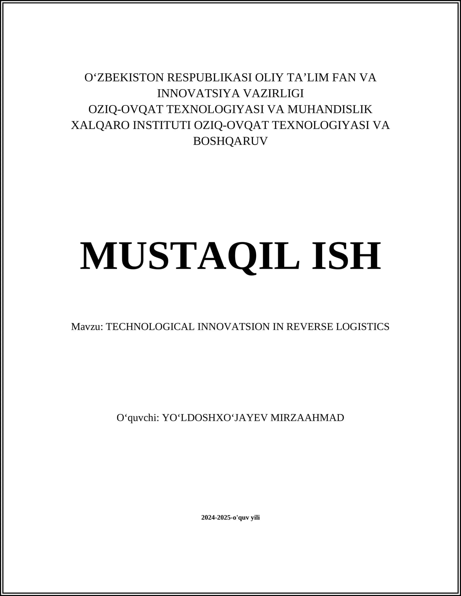 TECHNOLOGICAL INNOVATSION IN REVERSE LOGISTICS