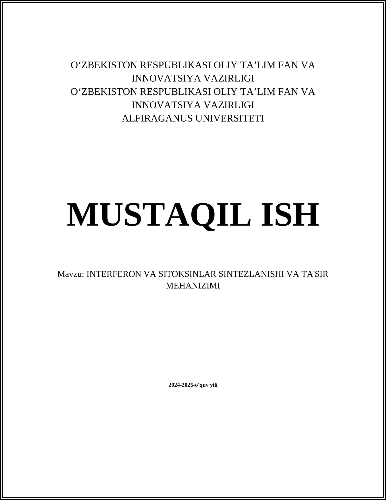 INTERFERON VA SITOKSINLAR SINTEZLANISHI VA TA'SIR MEHANIZIMI