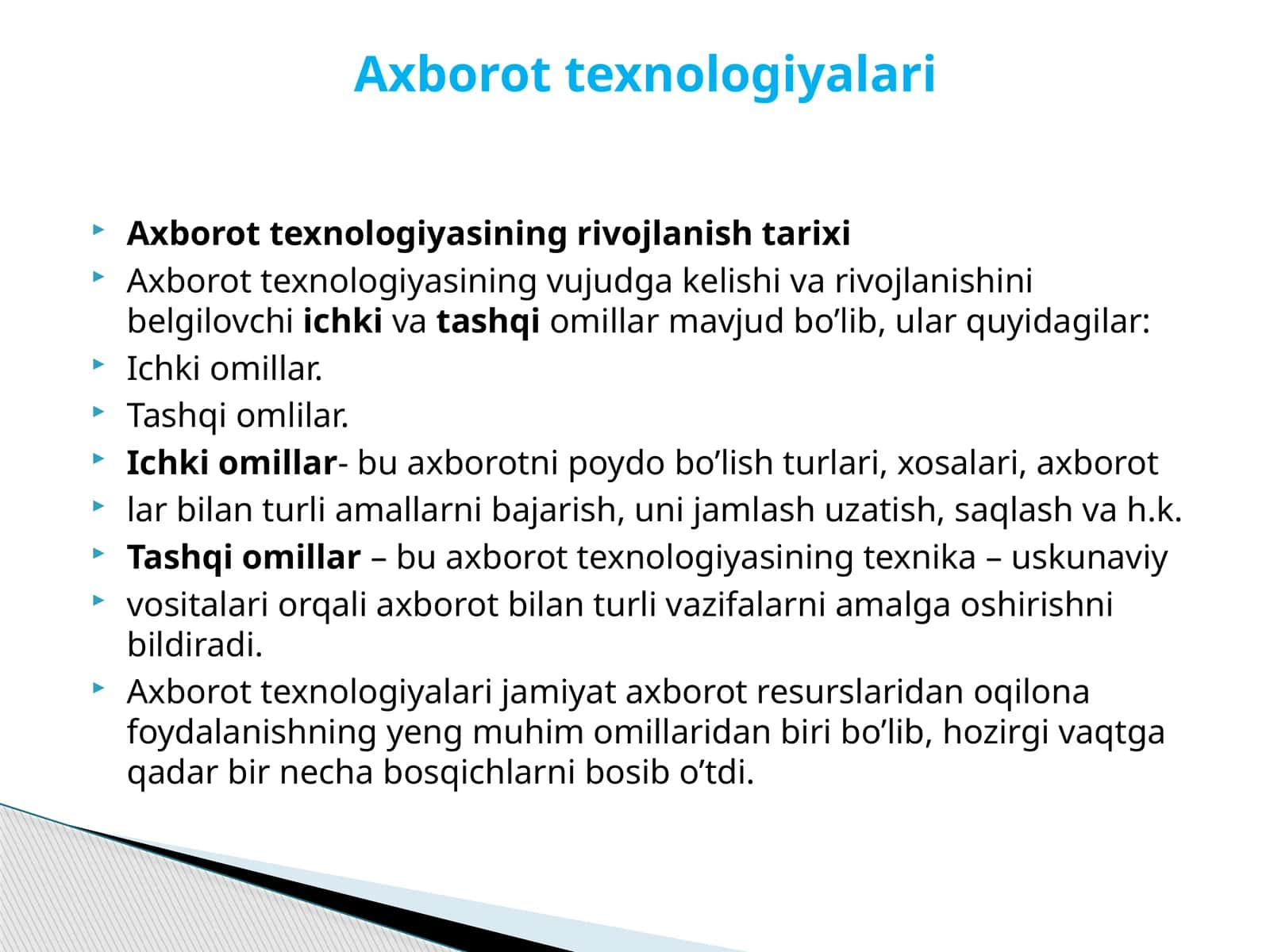 Axborot texnologiyasining rivojlanish tarixi