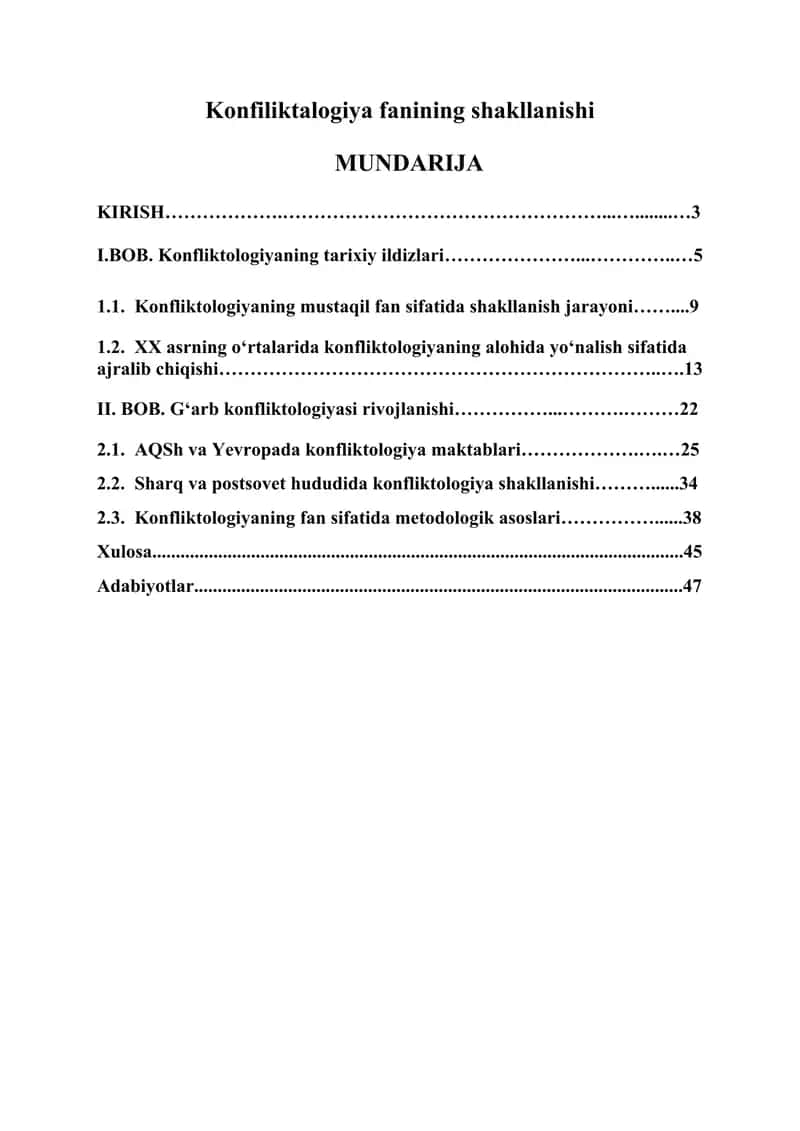 Konfliktologiya fanining shakllanishi