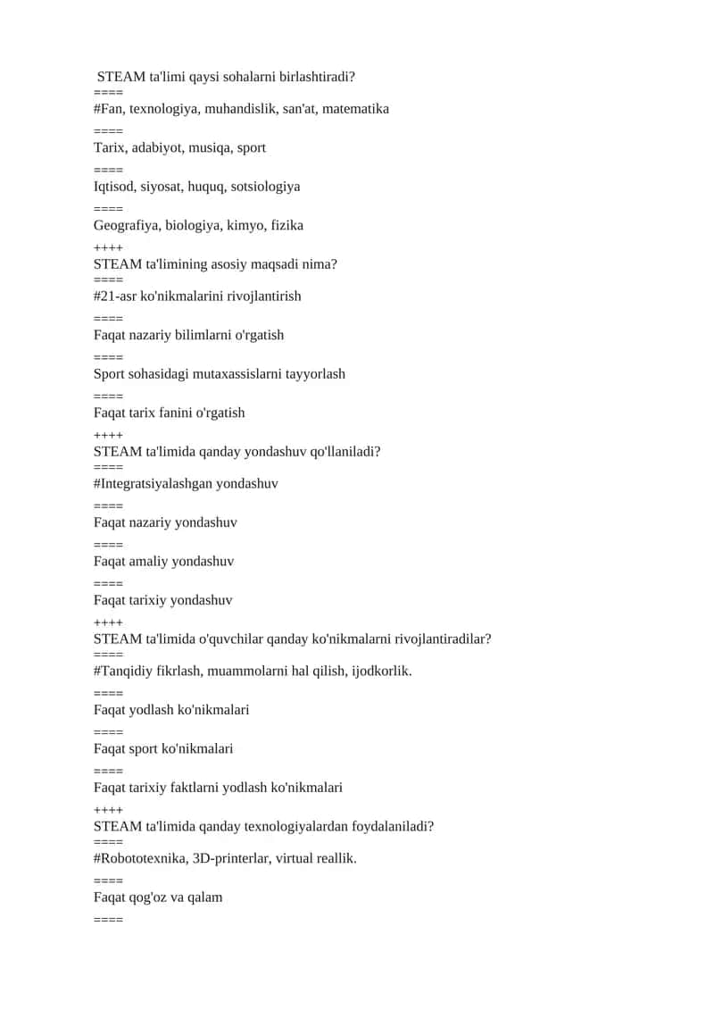 STEAM ta'limi qaysi sohalarni birlashtiradi?