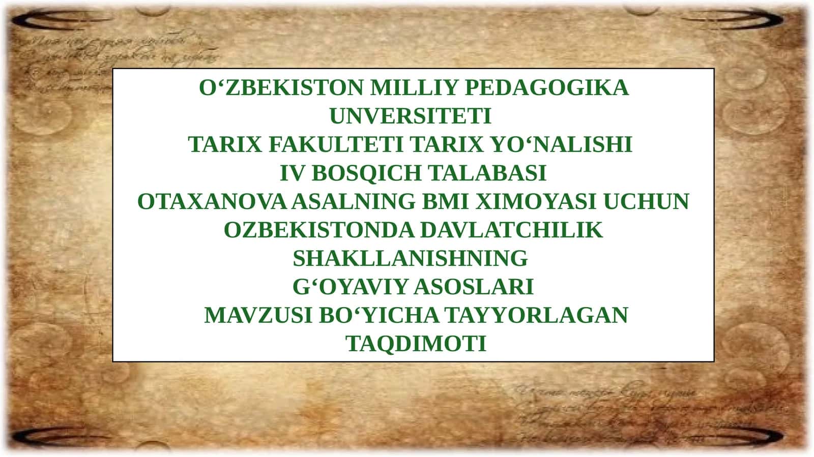OTAXANOVA ASALNING BMI XIMOYASI UCHUN
