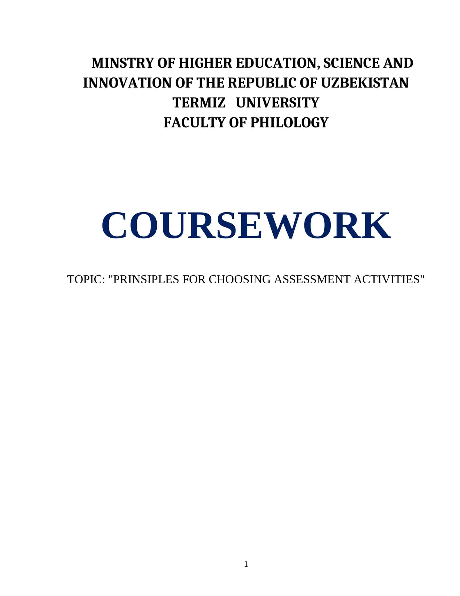 Coursework "Principles for Choosing Assessment Activities"