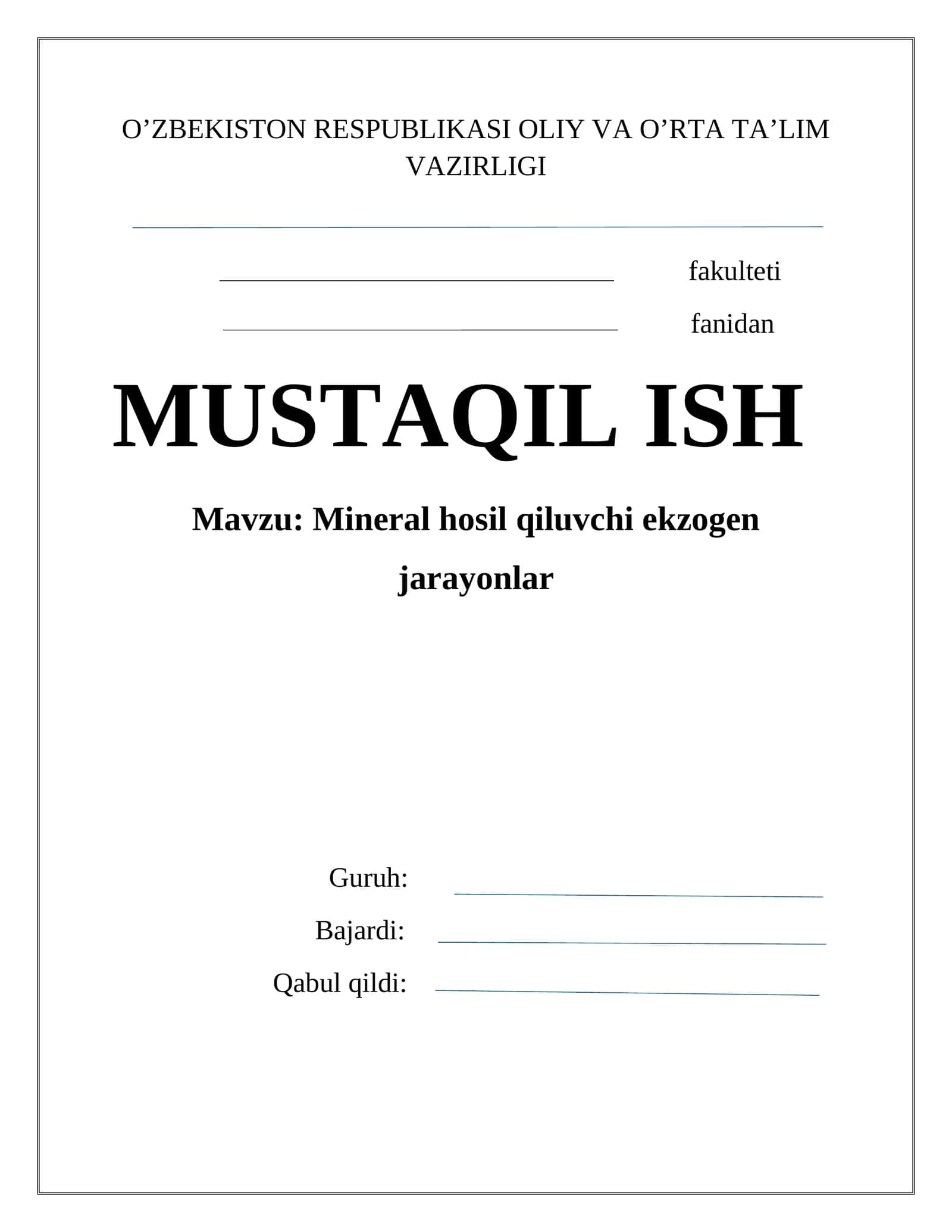 Mineral hosil qiluvchi ekzogen jarayonlar
