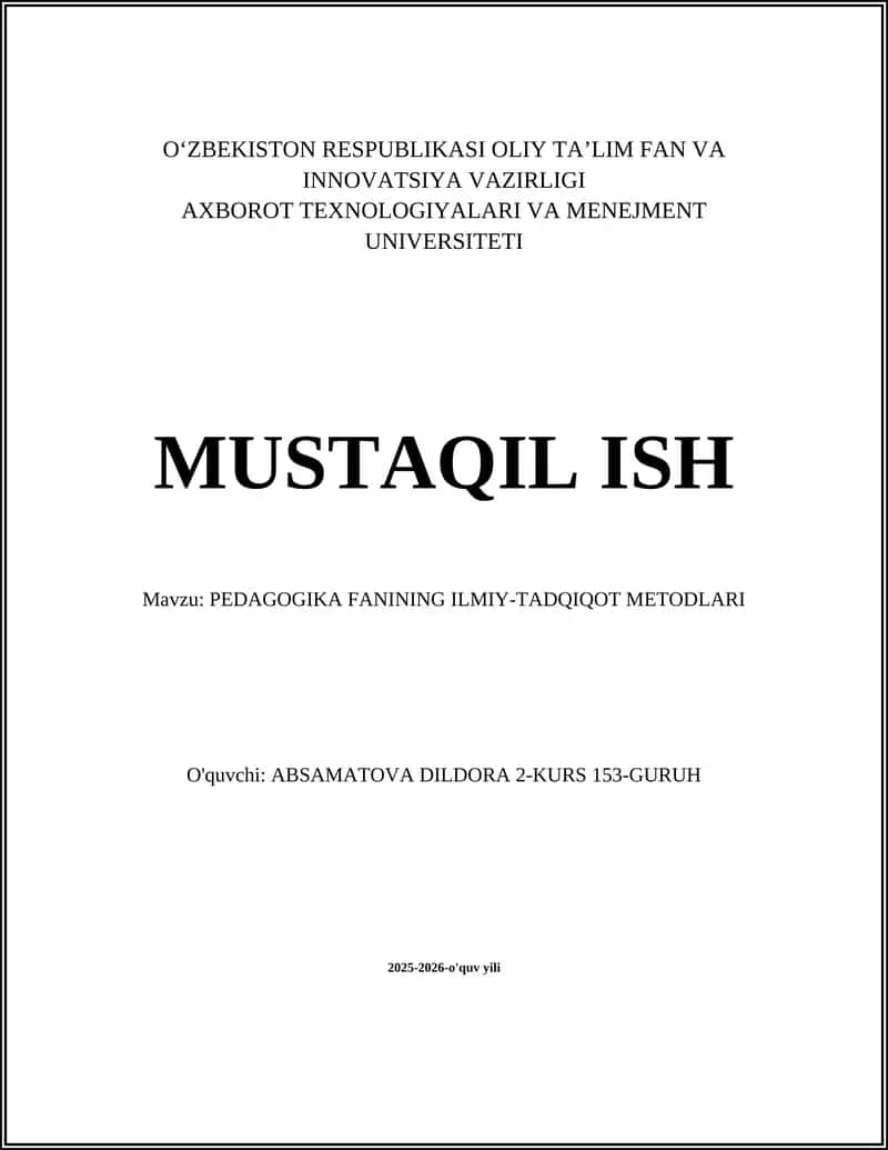 PEDAGOGIKA FANINING ILMIY-TADQIQOT METODLARI