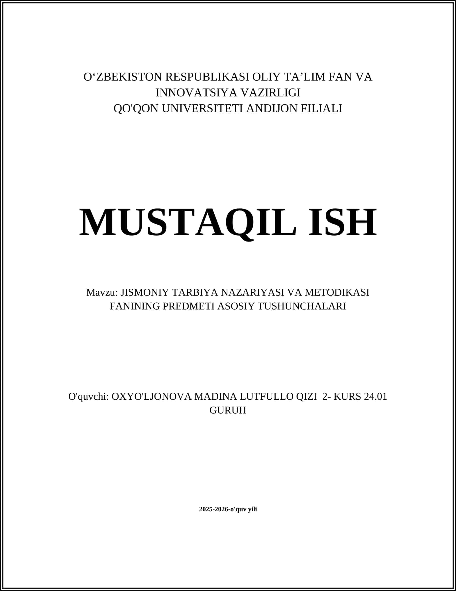 JISMONIY TARBIYA NAZARIYASI VA METODIKASI