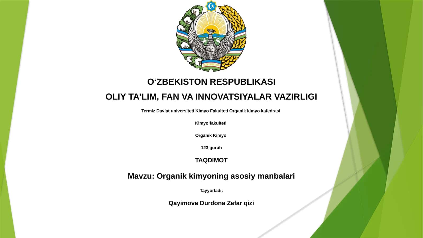 Organik kimyoning asosiy manbalari