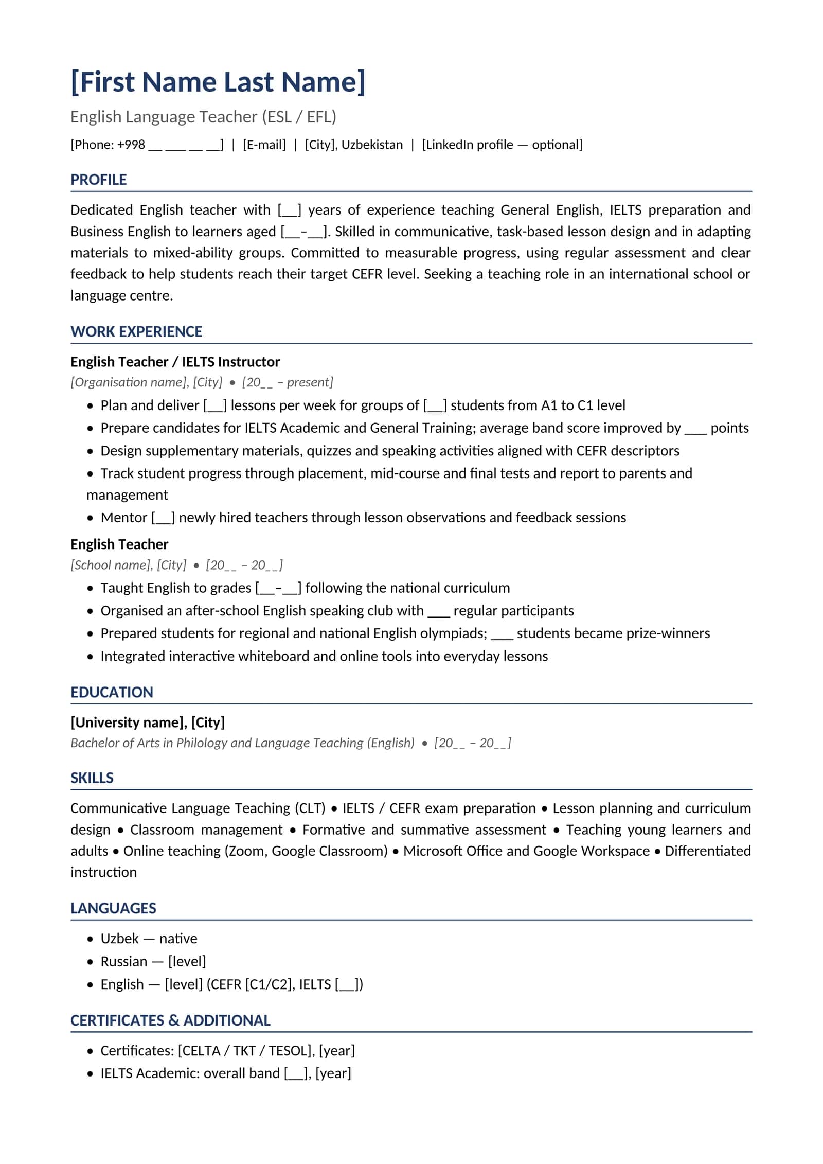 CV 01 English English teacher
