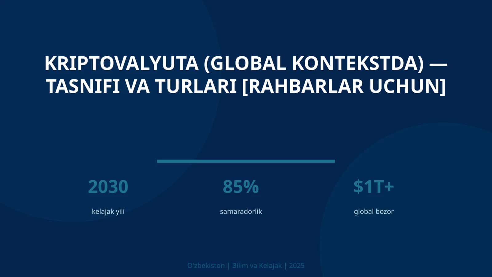 KRIPTOVALYUTA (GLOBAL KONTEKSTDA) — TASNIFI VA TURLARI [RAHBARLAR UCHUN]